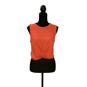 NWT Lush Tank Burnt Orange Twist Front Crop Knot Hem Sleeveless Crew Neck